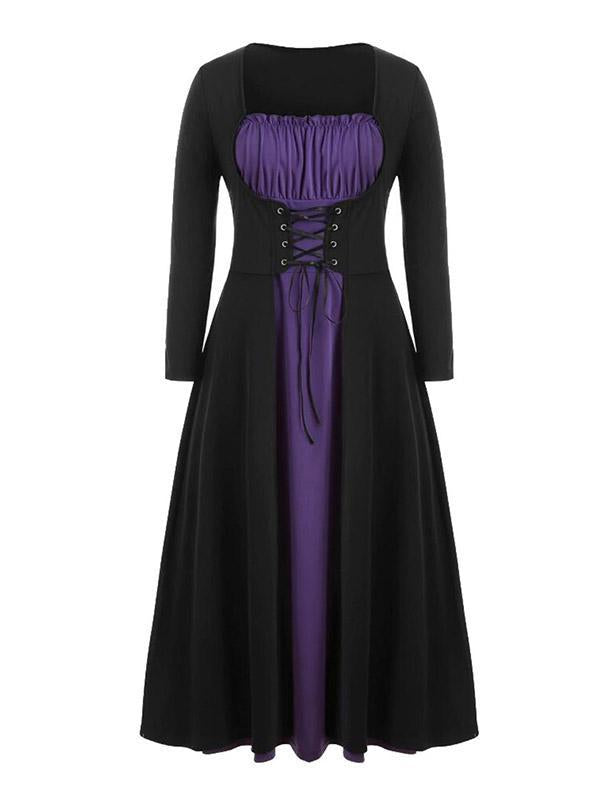 Square-Neck Bandage Split-Joint Maxi Dress