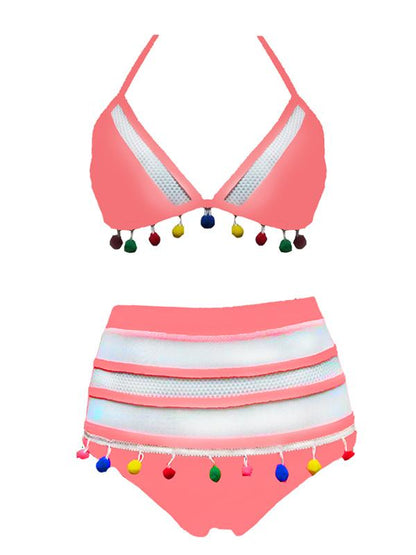 High Waisted Halter-neck Tulle Bikini Set