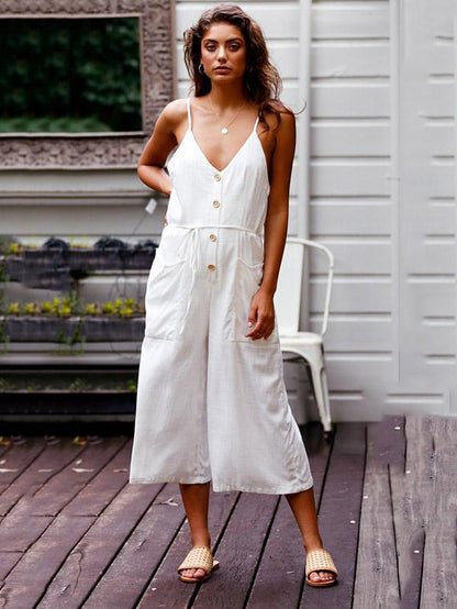 Striped Split-joint Wide Leg Sleeveless Jumpsuits