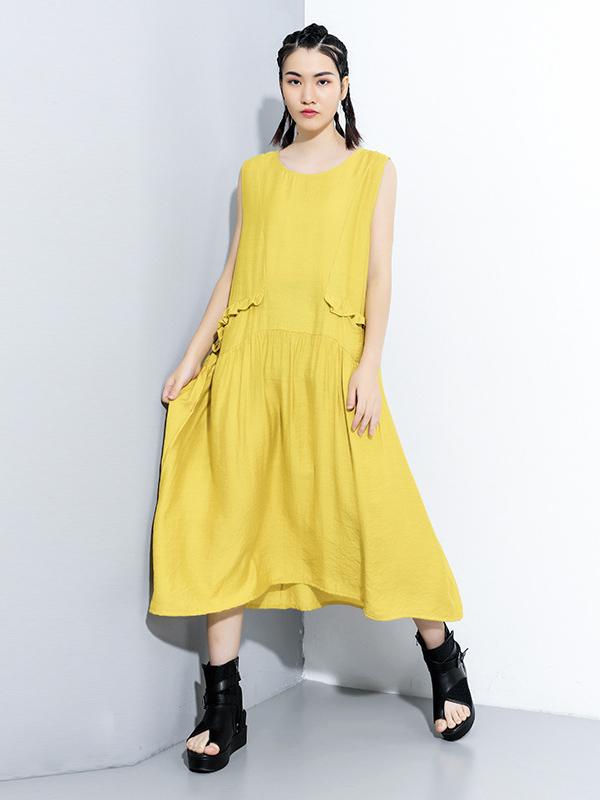 Original Solid Irregularity Sleeveless Dress