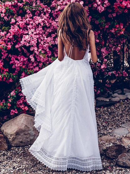 Lace Split-joint Backless Evening Dress