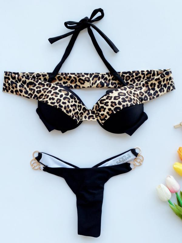 Split-Joint Off-The-Shoulder Split Bikini Swimsuit