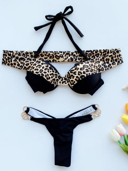 Split-Joint Off-The-Shoulder Split Bikini Swimsuit