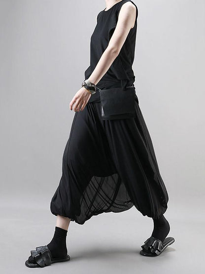 Black Loose Ruffled Harem Pants