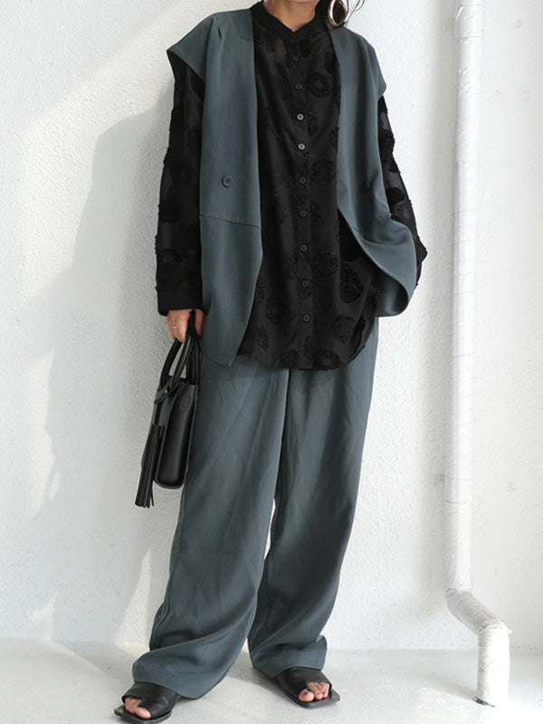 Stylish Buttoned Stand Collar Long Sleeves Blouse Tops