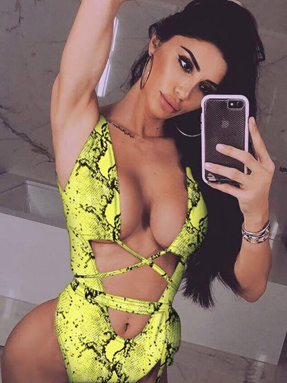 Leopard&Snakeskin Scrunch One Piece Swimsuit