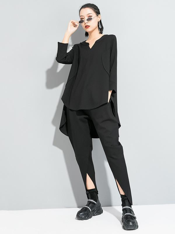 Simple Irregularity V-Neck T-Shirts Tops