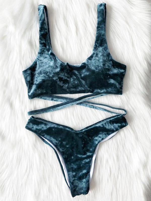 Square-Neck Bandage Bikini Swimsuit
