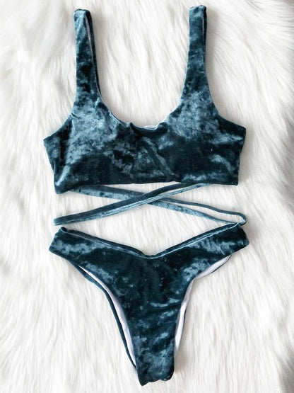 Square-Neck Bandage Bikini Swimsuit