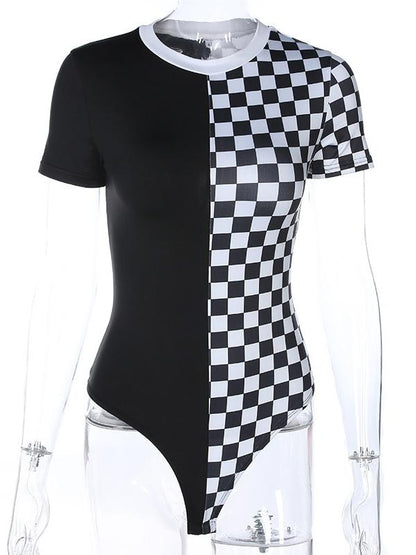Plaid Short Sleeves Round-neck Bodysuits