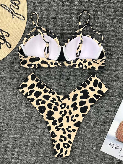 Leopard Spaghetti-neck Bikini Swimsuit