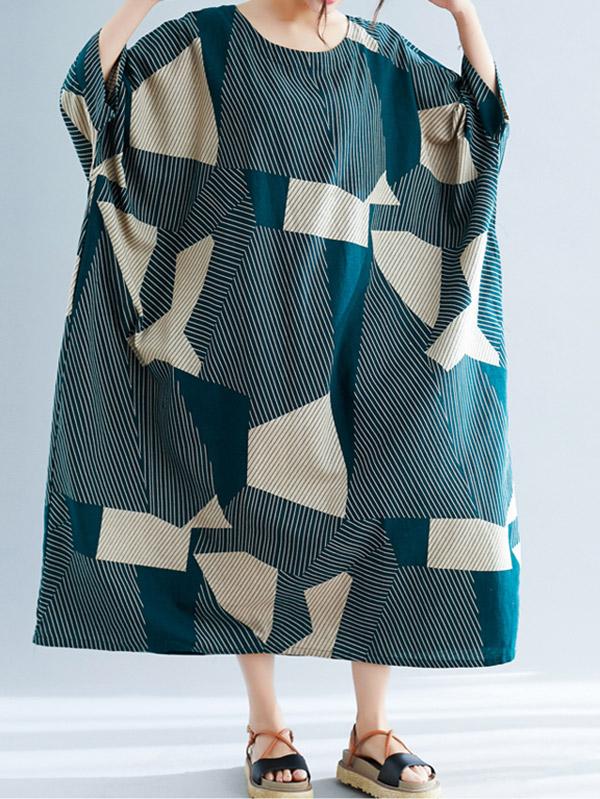 Plus Size Loose Geometric Pattern Maxi Dresses