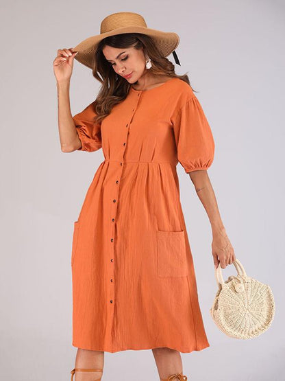 Casual Round-Neck solid Midi Dresses