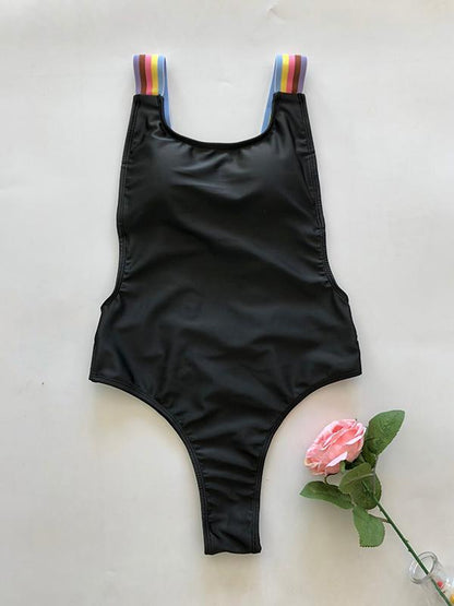 Colorful Straps Backless One-piece Swimwear