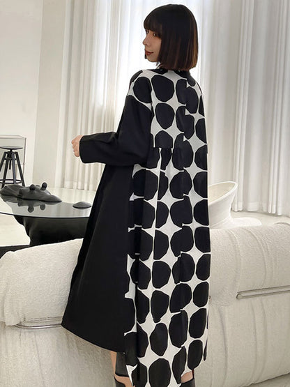 Stylish Irregular Polka-Dot Spit-Joint Buttoned Lapel Collar Long Sleeves Midi Shirt Dress