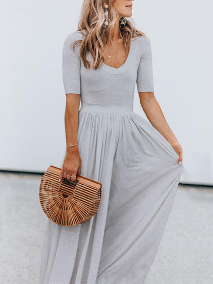 Simple Short Sleeve Wide Leg Jumpsuits