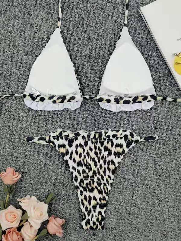 Sexy Bandage Tai Lam Ruffled Triangles Split Type Bikini Swimsuit