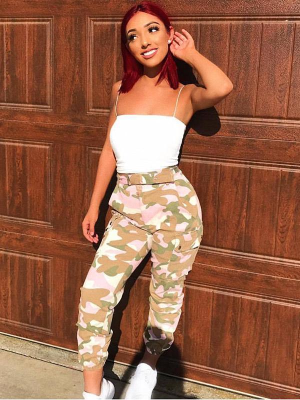 Plus Size Pink Camouflage Printed Track Pants