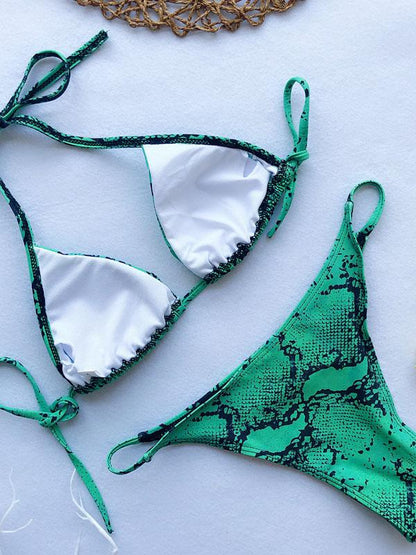 Lace-up Snakeskin Print Scrunch Bikini Set