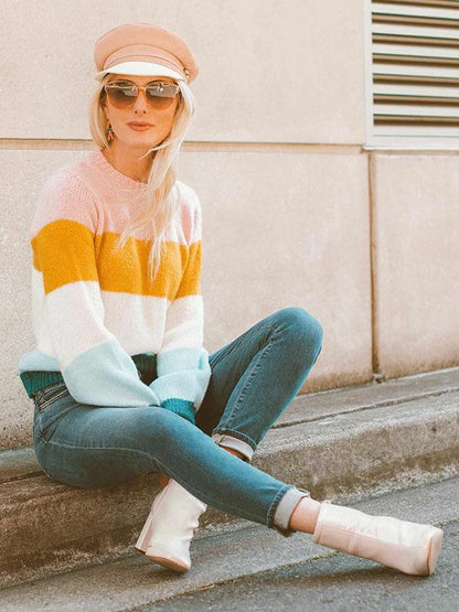 Fashion Knitting Striped Sweater Tops