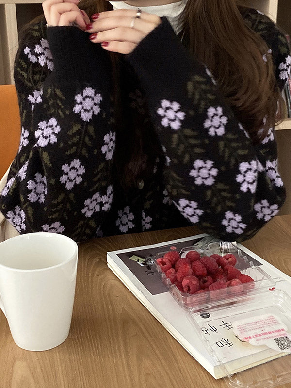 Original Buttoned Round-Neck Long Sleeves Cardigans