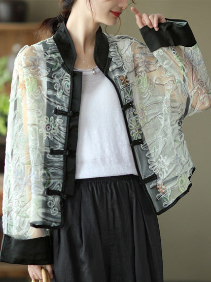 Original Thin See-Through Embroidered Long Sleeve Outerwear