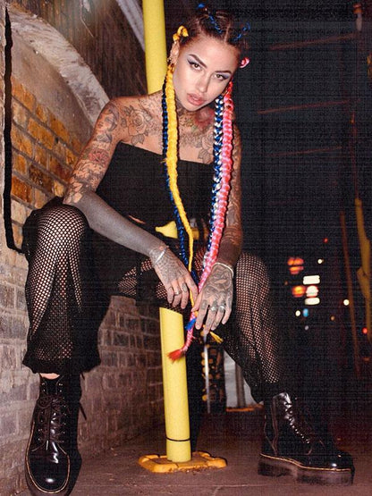 Mesh Hollow Printed Track Pants
