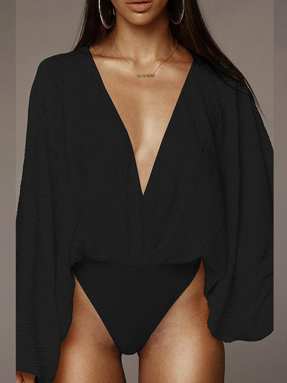 Ruffled Solid Loose V-neck Jumpsuits