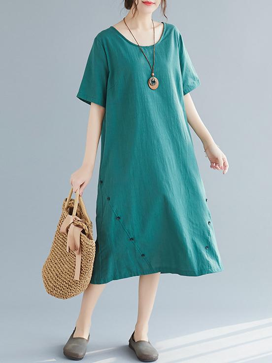Plus Size Pure Color Cotton Long Dress
