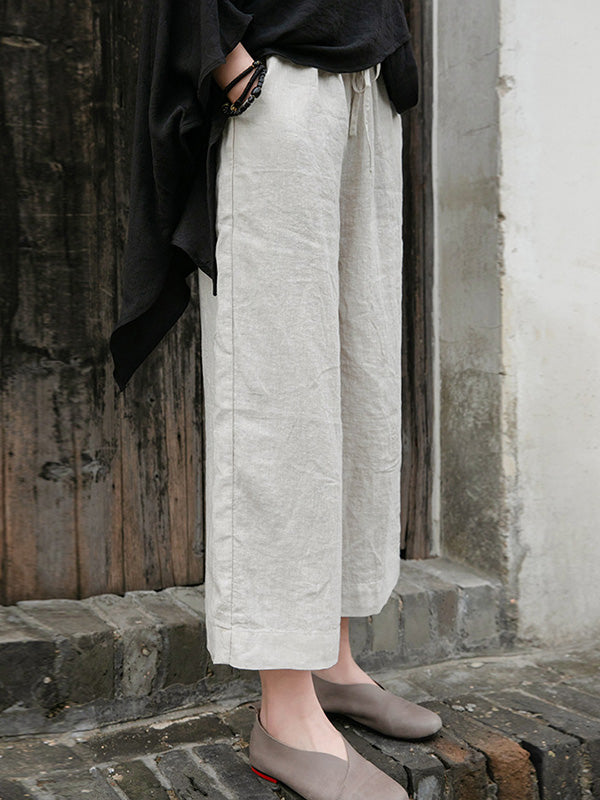 Simple Linen Column Elasticity Waist Pants