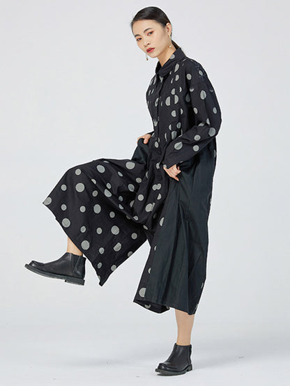 Casual Loose Long Sleeve Polka-Dot Jumpsuits Bottoms