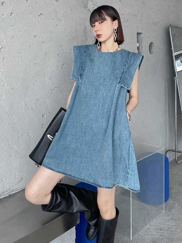 Stylish Denim Split-Joint Sleeveless Vest H-Line Mini Dress