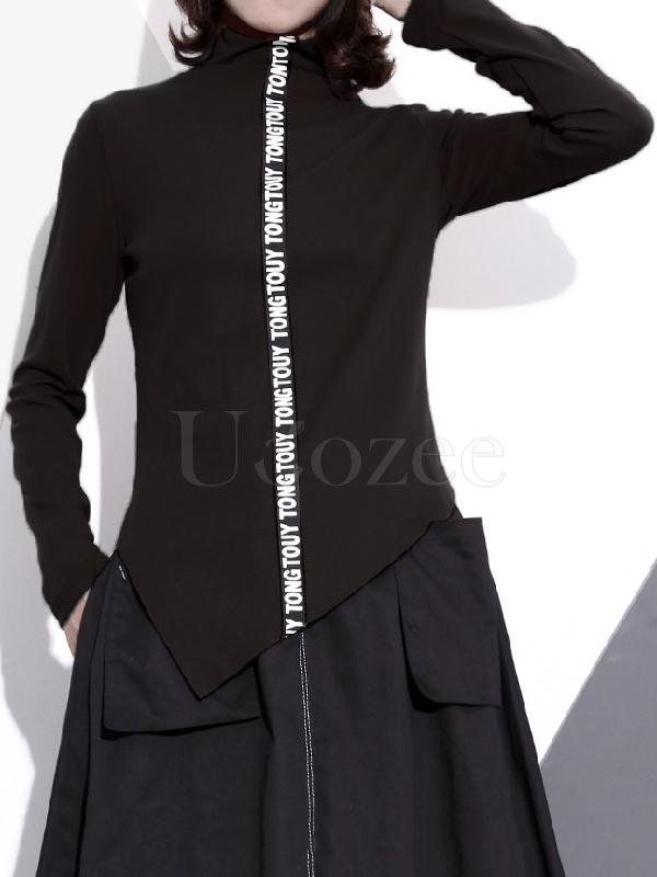 Letter Printed High-neck Bottoming T-shirt