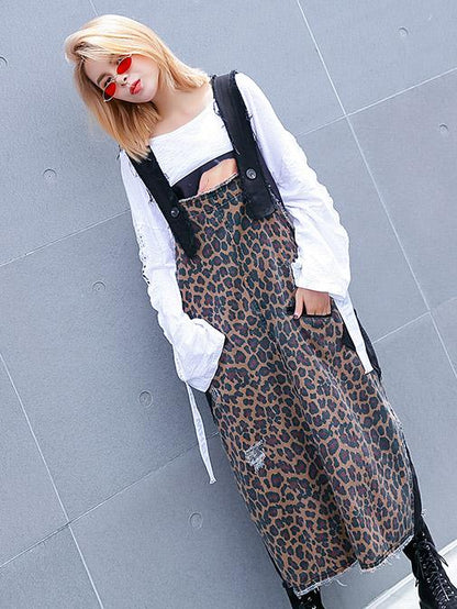 Loose Leopard Braces Dress