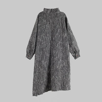 Buykud Pure Color Turtleneck Irregular Casual Dress