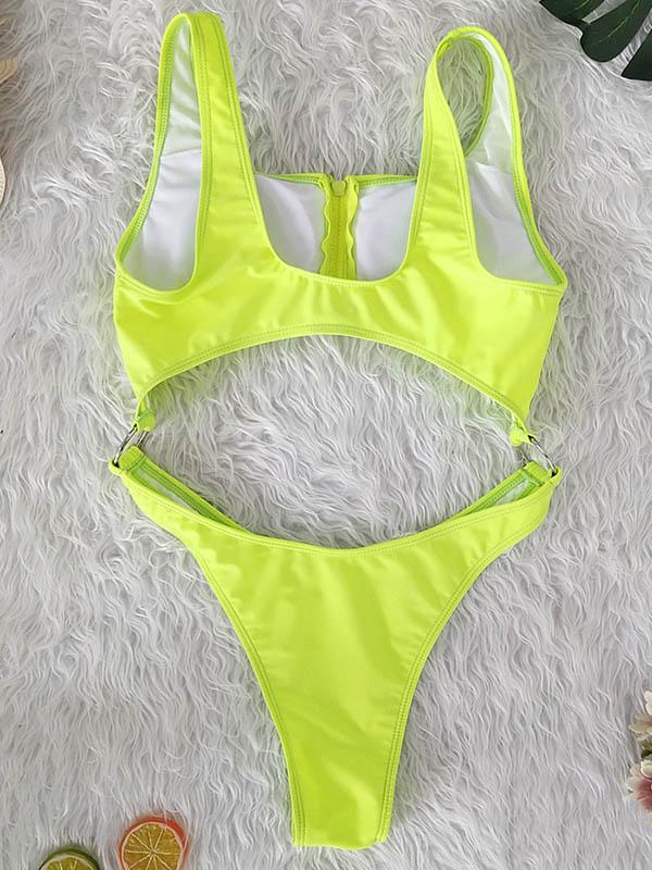 Sexy Hollow Zipper Backless One-Piece Swimwear