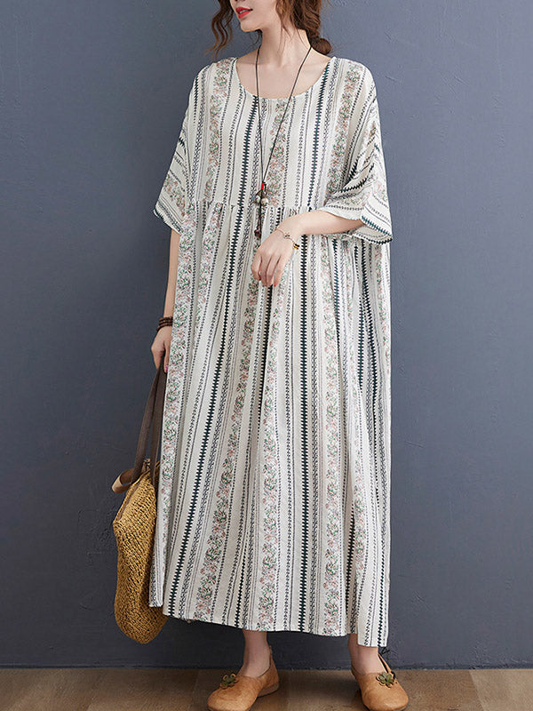 Original Floral Split-Joint Short Sleeve Maxi Dress