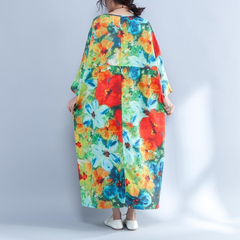 Colorful Printed Round Neck Long Sleeve Spring Dress