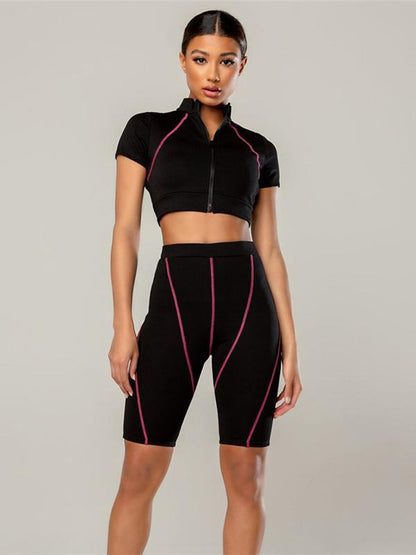 Short Sleeve Wrap Tees And Shorts Sport Suits