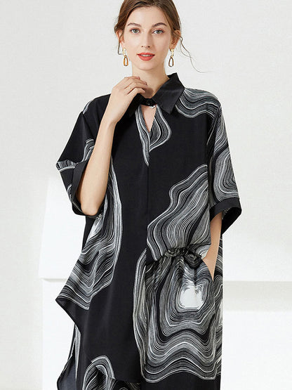 Original Loose Printed Vintage T-Shirt Top&Wide Legs Pants 2 Pieces Set
