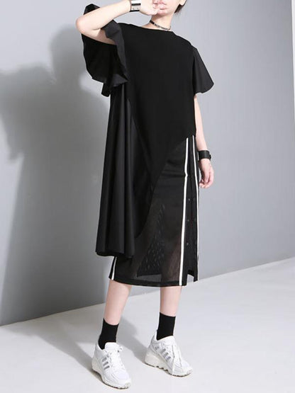 Oversize Asymmetric Falbala Split-joint T-Shirt