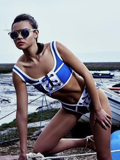Contrast Lattice Bikini Swimsuit