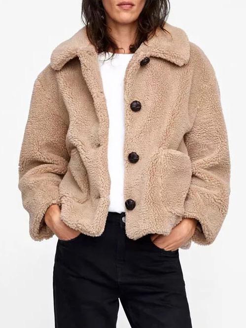 Lapel Solid Button Outwear