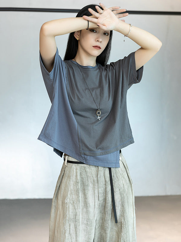 Original Split-Joint Split-Back Asymmetric Round-Neck T-Shirt