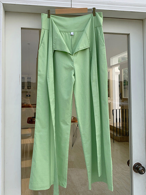 Simple 9 Colors Ramie Cotton Tied High-Waisted Pants