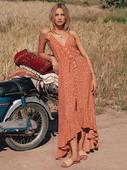Polka-Dot Spaghetti-neck Maxi Dress