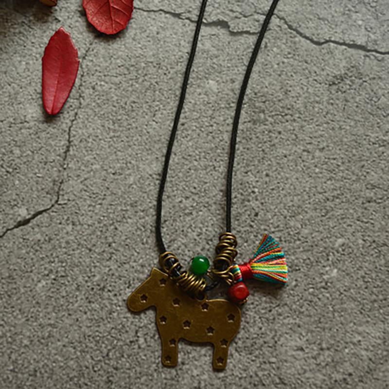Buykud Casual Tassel Pony Pendant Long Necklace