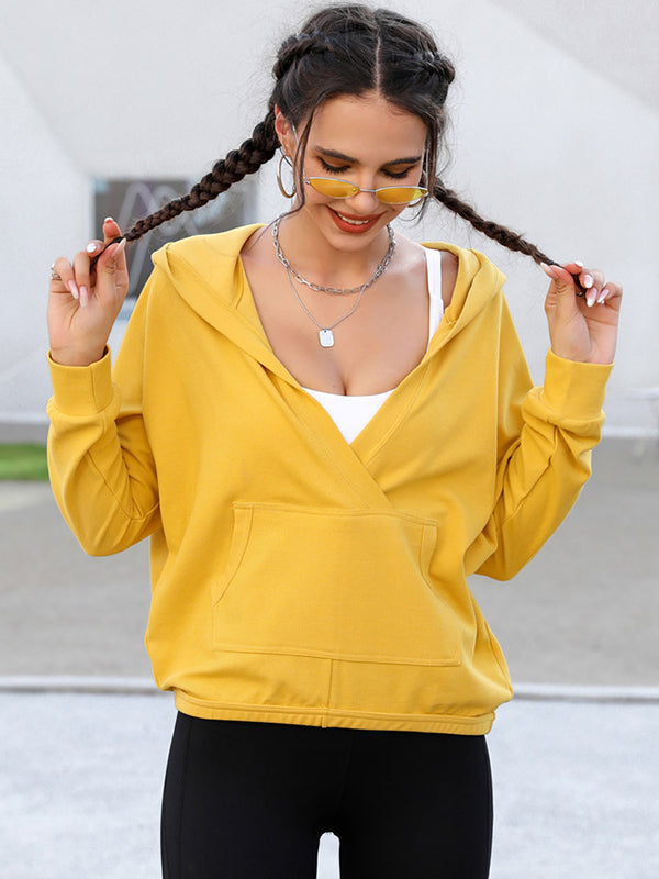 Loose Solid Color V-Neck Hoodies