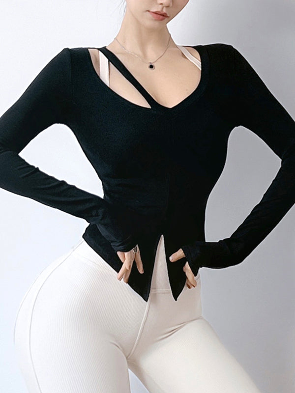 Long Sleeves Solid Color Yoga Tees