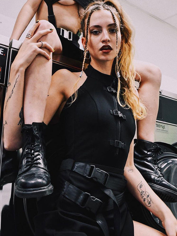 Schoolbag Buckle Black Sleeveless Bodysuits